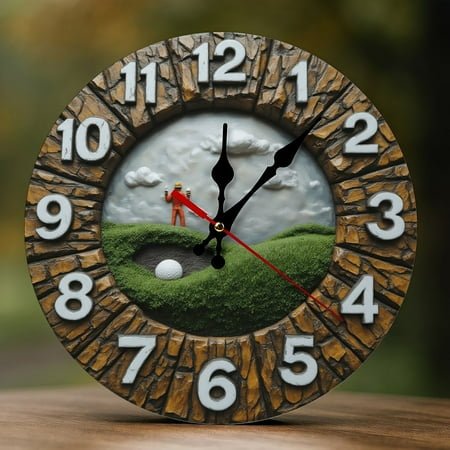 Wall Clock Decorative - Rustic Golf Landscape Print 2D Vintage Wall Clocks Battery Operated Silent Non-Ticking for Bedroom, Living Room, Kitchen, Office, Classroom, 10 Inch