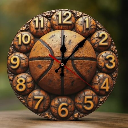 Wall Clock Decorative - Vintage Basketball Print 2D Vintage Wall Clocks Battery Operated Silent Non-Ticking for Bedroom, Living Room, Kitchen, Office, Classroom, 10 Inch