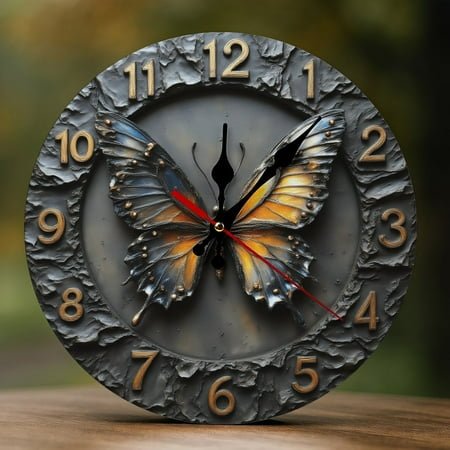Wall Clock Decorative - Vintage Bronze Butterfly Print 2D Vintage Wall Clocks Battery Operated Silent Non-Ticking for Bedroom, Living Room, Kitchen, Office, Classroom, 10 Inch