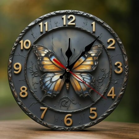 Wall Clock Decorative - Vintage Butterfly Print 2D Vintage Wall Clocks Battery Operated Silent Non-Ticking for Bedroom, Living Room, Kitchen, Office, Classroom, 10 Inch