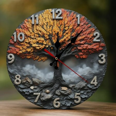Wall Clock Decorative - Vintage Maple Print 2D Vintage Wall Clocks Battery Operated Silent Non-Ticking for Bedroom, Living Room, Kitchen, Office, Classroom, 10 Inch