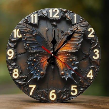 Wall Clock Decorative - Vintage Rainbow Butterfly Print 2D Vintage Wall Clocks Battery Operated Silent Non-Ticking for Bedroom, Living Room, Kitchen, Office, Classroom, 10 Inch