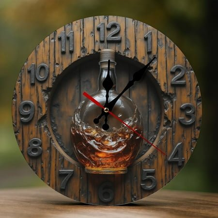 Wall Clock Decorative - Vintage Wine Bottle Print 2D Vintage Wall Clocks Battery Operated Silent Non-Ticking for Bedroom, Living Room, Kitchen, Office, Classroom, 10 Inch