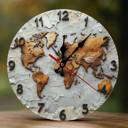 Wall Clock Decorative - Vintage World Map Wall Print 2D Vintage Wall Clocks Battery Operated Silent Non-Ticking for Bedroom, Living Room, Kitchen, Office, Classroom, 10 Inch