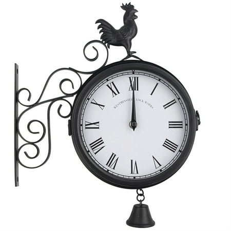 Wall Clock Outdoor Garden Wall Station Clock Double Sided Cockerel Home Decor