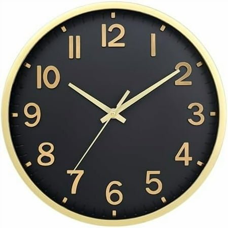 Wall Clocks Battery Operated 8 inch Modern Wall Clock,Silent Non Ticking Wall Clock for Living Room Bedroom Kitchen Office Classroom Decor (Black Gold)