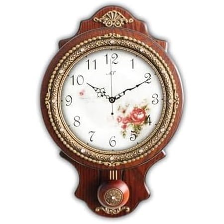 Wall Clock with Swinging Pendulum, Retro Style Silent Clock with Crystal Decoration, Vintage Decor European Victoria Wood Clock for Indoor Bedroom Living Room, W166-1A$$Home Decor, Kitchen, & Other
