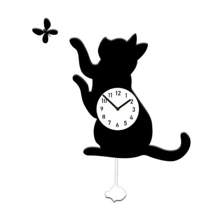 Wall Decoration Cat Pendulum Clock Acrylic Silent Movement for Child Bedroom Living Area