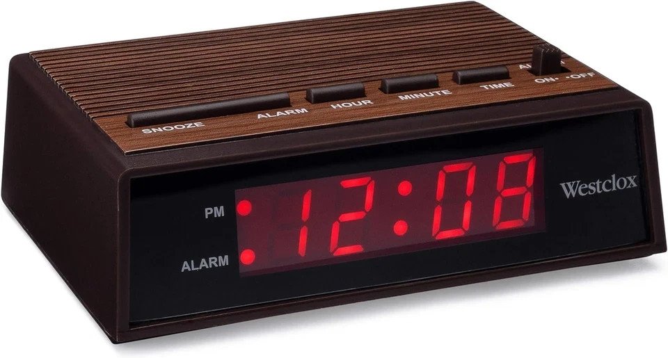 Westclox 22690 Retro Wood Grain LED Alarm Clock, 0.6-Inch
