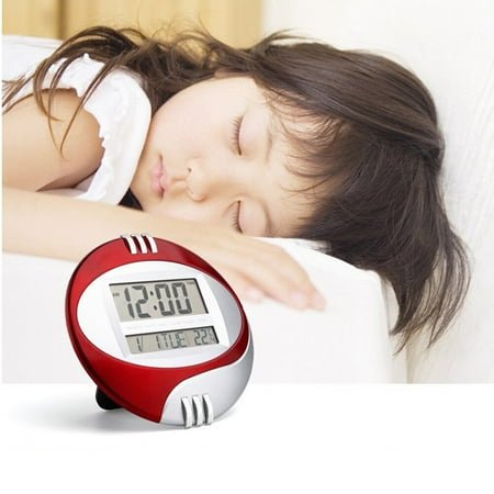 WHAMVOX LED Large Display Digital Wall Desk Alarm Clock with Temperature and Humidity without Battery (Red)