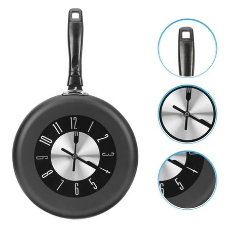 WHAMVOX Nordic Creative Frying Pan Wall Clock in Black Stainless Steel for Home Decoration 24.5 Inches