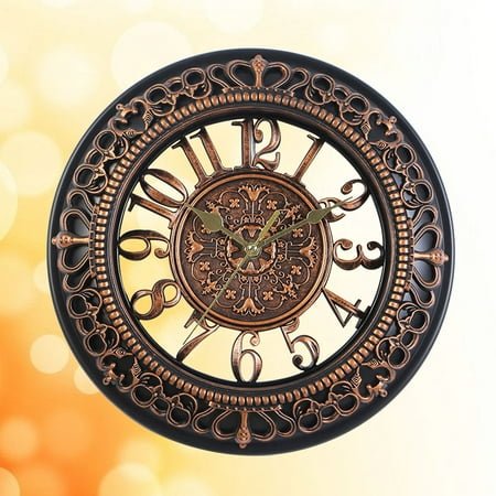 WHAMVOX Vintage Dial Clock European Hollowed-out Silent Clock 3D Round Large Decorative Wall Clock for Living Room Bedroom Kitchen(Bronze)