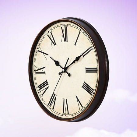 WHAMVOX Vintage Dial Clock European Round Roman Numeral Silent Clock 3D Large Decorative Wall Clock for Living Room Bedroom Kitchen