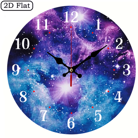Wllo0ord 10 inch Round Wooden Wall Clock for Home Decor, blue star purple star galaxy Print, Wall hanging decor Battery Operated (AA Not Included) - Perfect for Living Room, Dorm, Bedroom, Kitchen