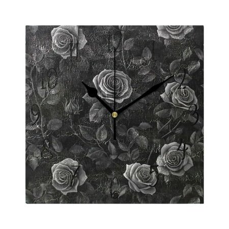 WOBOGO Black Rose Wall Clock 7.78 Inch Battery Operated Silent Unit Square Rustic Vintage Style for Home Bedroom Office Black Pointer
