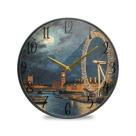 WOBOGO London Eye at Night Acrylic Wall Clock Battery Operated 11.9in Silent No Tick Bedroom Living Room Office Classroom Decoration