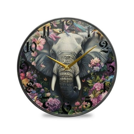 WOBOGO Majestic Elephant Acrylic Wall Clock Battery Operated 11.9in Silent No Tick Bedroom Living Room Office Classroom Decoration
