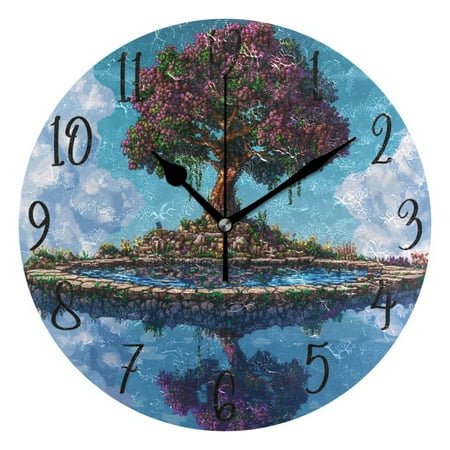WOBOGO Terraria Style Tree Wall Clock 10in Silent Mechanism Battery Operated Retro Style for Living Room Bedroom and Kitchen Black Pointer