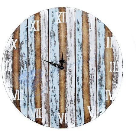 Wooden Circular Wall Clock (Antique Rustic Weathered Finish) - 12 Inches