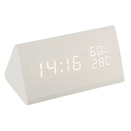 Wooden Wood Clock , New Version LED Alarm Digital Desk Clock Adjustable Brightness, Alarm Time, Displays Time Date Temperature,white,white，G169851