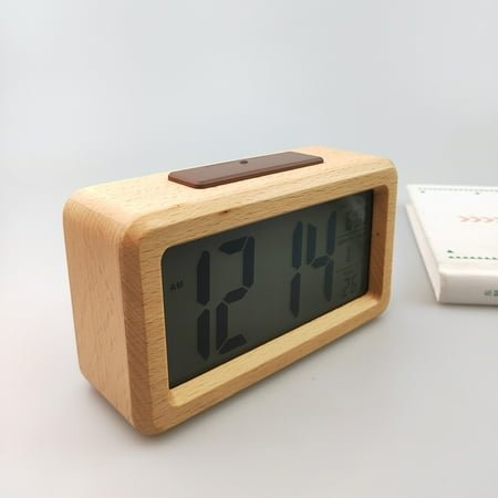 Worgeous electric alarm clock Digital Alarm Clock Wood Brightness Adjustment Family Travel 1Pcs