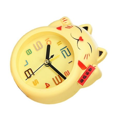 WRITWAA 1Pc Yellow Cat Desk Alarm Clock with Large Numbers Creative Table Clock
