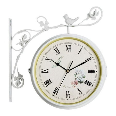 Wrought Iron Double Sided Antique ing Clock White