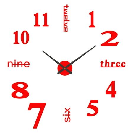 XmhyTop-A Wall Clocks 60cm Silent Wall Clock, DIY Wall Clock, Acrylic Wall Clock, Clock Sticker, Modern Office/Living Room Clock,1-Piece,Red