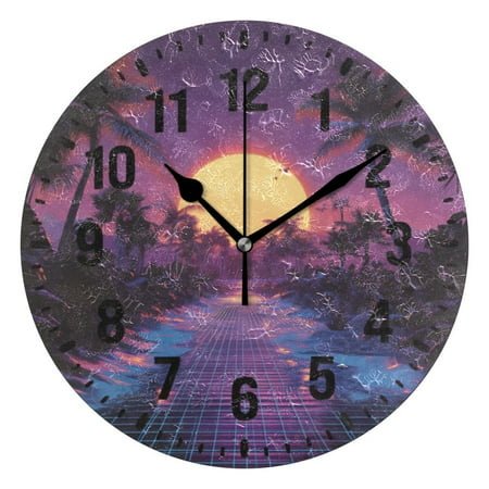 Yayeee 10 Wall Clock Battery Operated Quartz Round Silent Non-Ticking Home Decor,Blue Neon Road