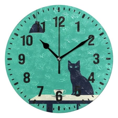 Yayeee 10 Wall Clock Battery Operated Quartz Round Silent Non-Ticking Home Decor,Green Cat
