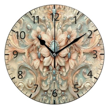 YAZAOO Decorative Wall Clock Size：25cm Ornate Floral and Gemstone Design Pattern Clock