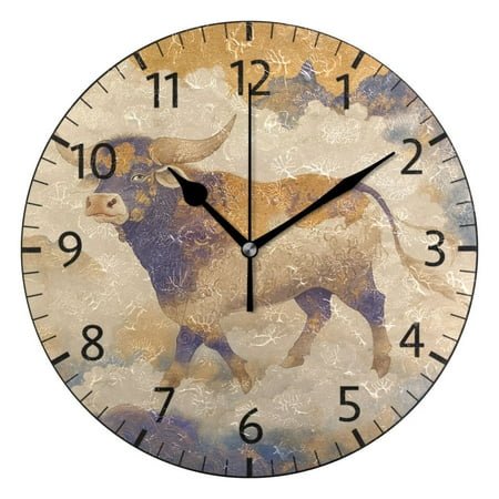 YAZAOO Decorative Wall Clock Size：25cm The Ethereal Bull Design Pattern Clock