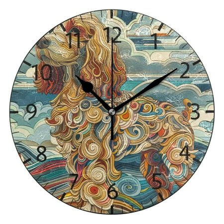 YAZAOO Decorative Wall Clock Size：25cm Whimsical Canine in Waves Design Pattern Clock