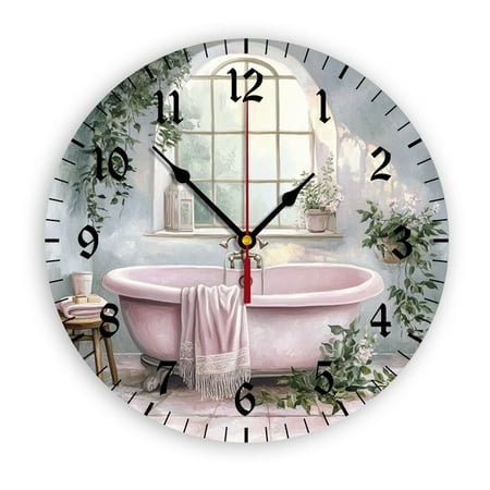 YladaFaie Watercolor Vintage Bathtub Silent Wall Clocks for Living Room Kitchen Decor Bathroom Farmhouse Cabin Non Ticking Decorative Clock 10-Inch Round Clocks