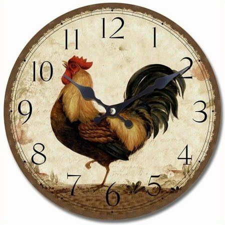 Yosemite Circular Wooden Skip Movement Wall Clock with Rooster Print