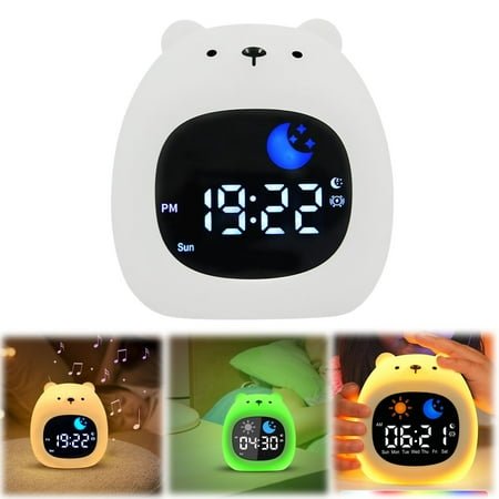 ZMKIAG Kids Alarm Clock with Color Change Night Light, Bedside Sleep Trainer Clocks with White Noise Rechargeable Cute Animal Shaped Digital Clocks for Boy & Girl