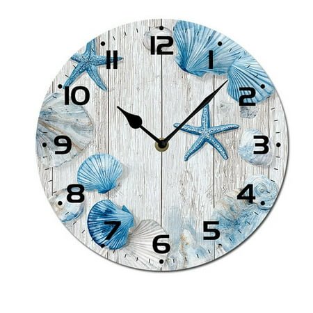 ZXCXRQFa Beach Themed Sea Shell Clock Wall Decor Battery Operated Floral Clocks Spring Wall Clocks Round Desk Clock 10 in Non Ticking Analog Bathroom Clocks