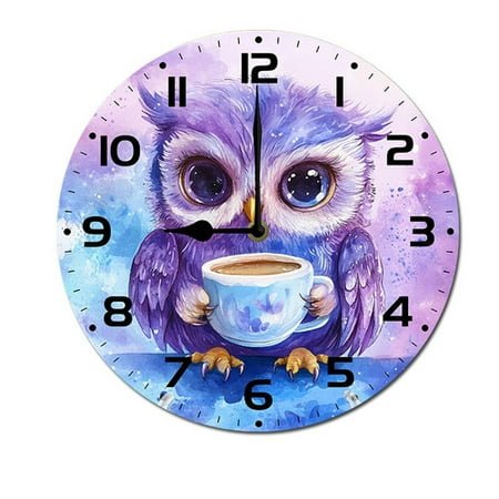 ZXCXRQFa Clock Owl Coffee Wall Clock Vintage Battery Operated Silent Non Ticking Round Wooden Wall Clocks Decorative for Kitchen Living Room Bedroom Office Garden Outdoor 10 Inch