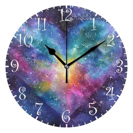10 Artistic Round Wall Decorative Desk Clock Wall Clock Home Decor Heart with Galaxy Background