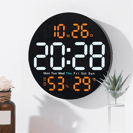 10Inch Temperature Humidity Digital Wall Clock with Remote Control Alarm Date Week Display Wall-Mounted for Home Orange