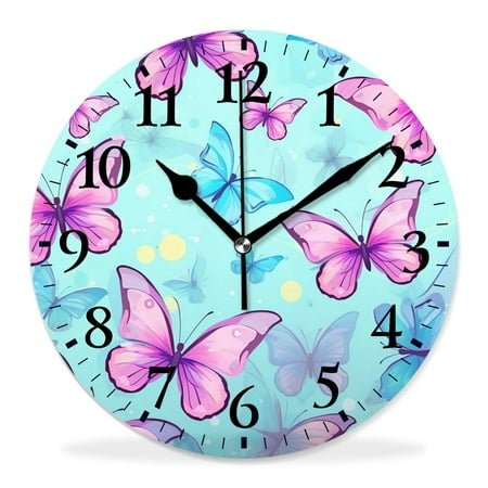 10 Inch Wall Clock Battery Operated Silent Clock Decorative for Office, Kitchen, Outdoor, Living RoomButterfly Exquisite Pattern