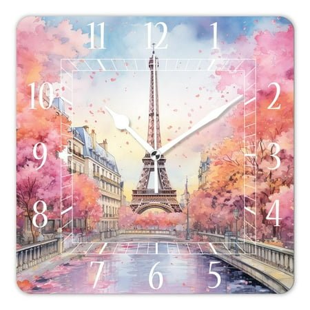 10 Inch Wall Clock Battery Operated Silent Clock Decorative for Office, Kitchen, Outdoor, Living Room，Oil Painting Paris France City Eiffel Tower Art