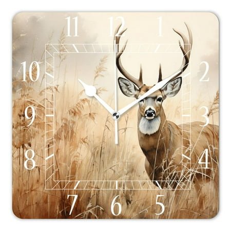 10 Inch Wall Clock Battery Operated Silent Clock Decorative for Office, Kitchen, Outdoor, Living Room，Whitetail Deer Fawn in Wilderness Countryside