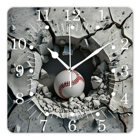 10 Inch Wall Clock Battery Operated Square Clock for Office, Kitchen, Outdoor, Living Room,Baseball Attractive