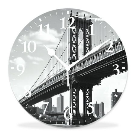 12 Inch Wall Clock Battery Operated Silent Clock Decorative for Office, Kitchen, Outdoor, Living Room，Bridge of New York Vintage East River Cute