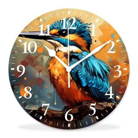 12 Inch Wall Clock Battery Operated Silent Clock Decorative for Office, Kitchen, Outdoor, Living Room，Bird on Tree Branch Green forest Woodland Elegant