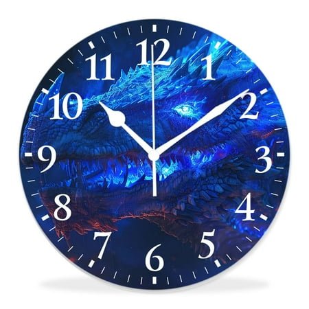 12 Inch Wall Clock Battery Operated Silent Clock Decorative for Office, Kitchen, Outdoor, Living Room,Abstract Blue Fire Dragon Adorable