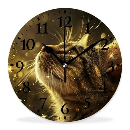 14 Inch Wall Clock Battery Operated Silent Clock Decorative for Office, Kitchen, Outdoor, Living Room,Portrait of Cat Butterflies attractive