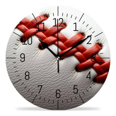 14 Inch Wall Clock Battery Operated Silent Clock Decorative for Office, Kitchen, Outdoor, Living Room，Close-Up of Stitches in A Baseball Lovely Design