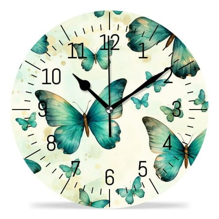 14 Inch Wall Clock Battery Operated Silent Clock Decorative for Office, Kitchen, Outdoor, Living Room,Bird Feather Butterfly Picture